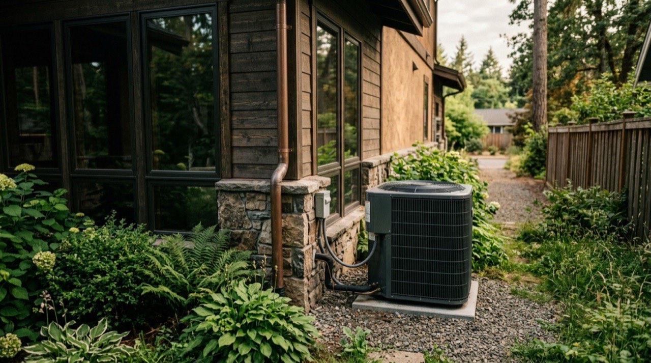 Outdoor air-conditioning unit beside a house