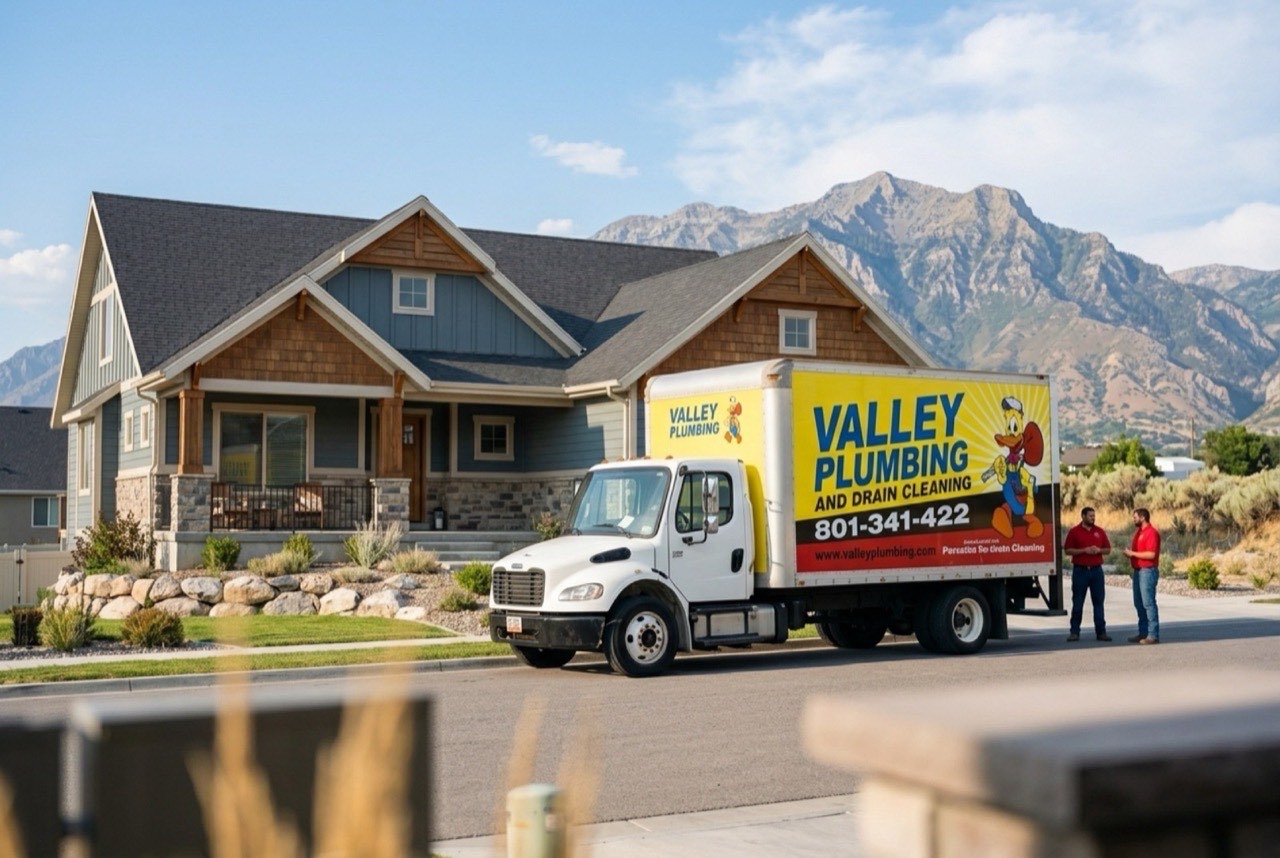 Valley Plumbing service truck parked at a Lehi home