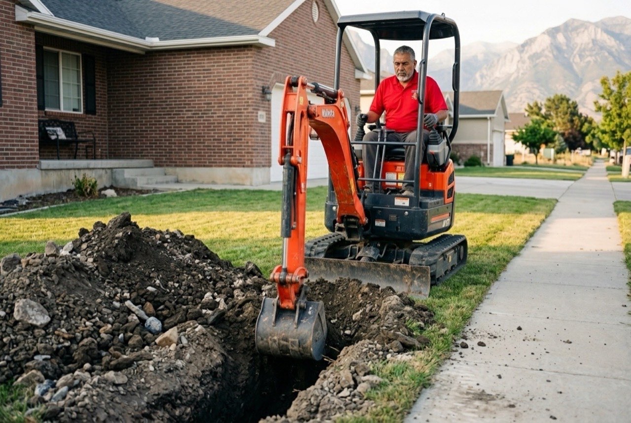 Valley Plumbing technician pushing a sewer camera into a basement cleanout in a Salt Lake City Avenues home