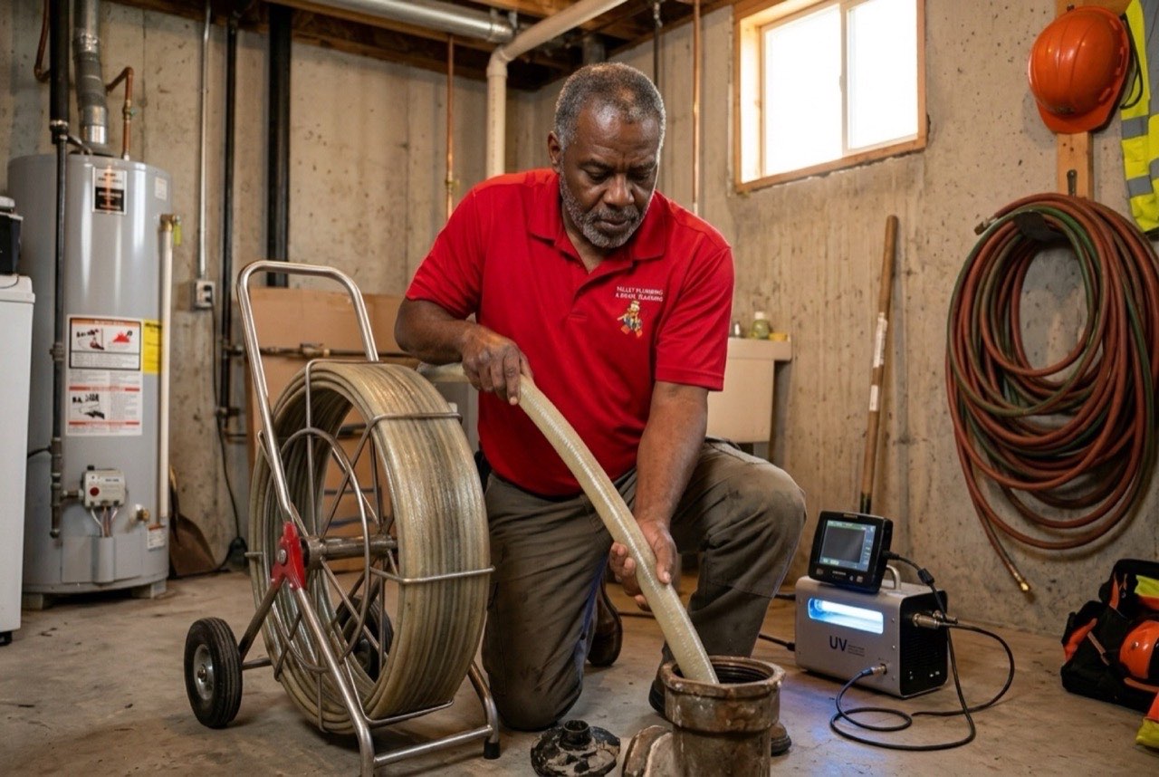 Sewer lining resin tube being prepped for inversion at a West Jordan home