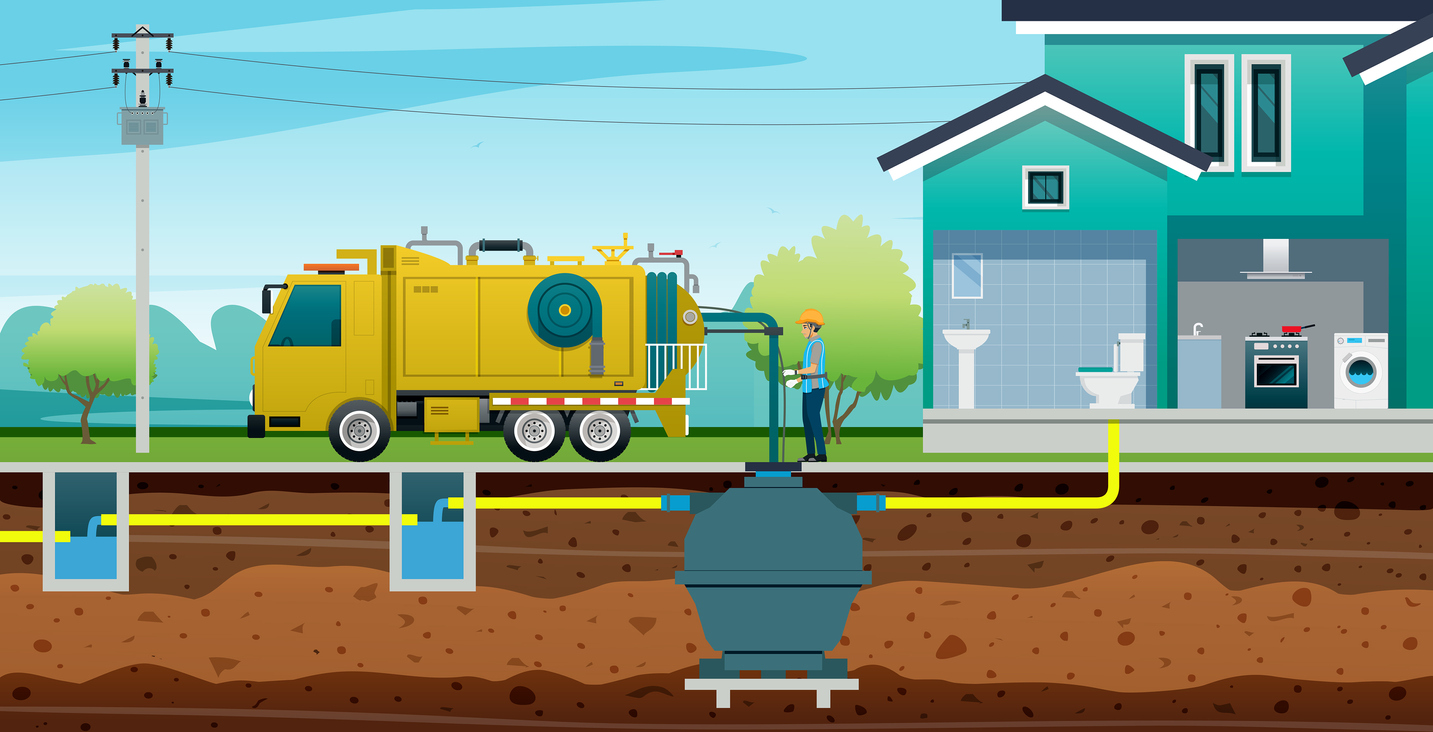 Residential plumbing illustration underground cross section